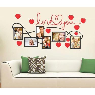 Imagem de Adesivo Decorativo Porta Retrato Love Com Corações Vermelhos
