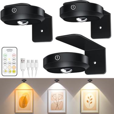 Imagem de WILLED Luzes de parede para parede, luzes de moldura operadas por bateria recarregável de 1200 mAh, luzes de disco com controle remoto, iluminação artística regulável e temporizador para pinturas sem