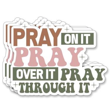 Imagem de (3 peças) Pray On It Pray Over It Though It Adesivo Cristão Inspirador Decalques Decorativos Livros Laptop Telefone Garrafas de Água Kindles Tumbler Adesivos de Vinil Impermeável 7,6 cm x 5,7 cm