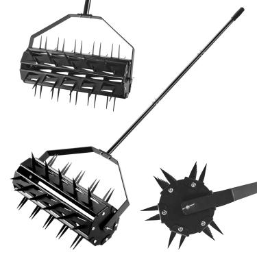 Imagem de Aerador de gramado giratório, aerador de gramado de ponta rotativa, ferramenta de aerador manual resistente, rolo aerador de ponta de 43 cm com alça de aço ajustável para aeração de grama, jardim