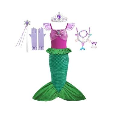 Imagem de Vestido de Princesa Ariel - Pequena Sereia - Manga Curta em Tule para 
