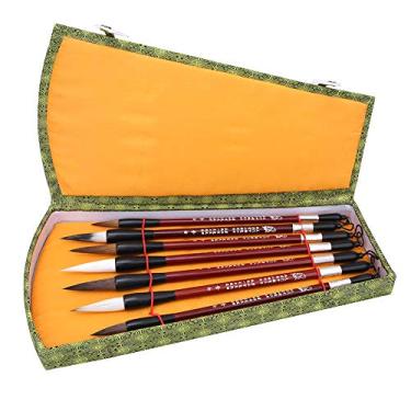 Imagem de Tnfeeon 7 Piece Weasel Hair Caligrafia Brush Set Wood Handle Caneta Tradicional Chinesa para Iniciantes Com Caixa Caligrafia Suprimentos para Desenho Escrita Pintura