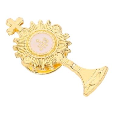 Imagem de Healvian Alfinetes de broche de cálice de comunhão, broche de lapela de primeira comunhão, presente de broche de lapela cruzado, broche católico para celebrações católicas da primeira comunhão
