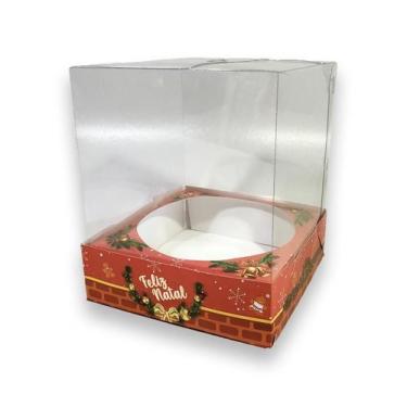 Imagem de Caixa Panetone 500G Feliz Natal Vermelho 30Und - Embala Cristal
