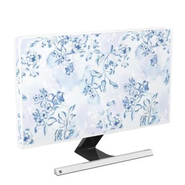 Imagem de Baocicco Capa para monitor de computador à prova d'água floral azul 22, 23, 24, 63 cm, 63 cm, capa decorativa de painel botânico para tela de computador LCD/LED/HD, capa de painel de computador
