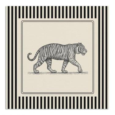 Imagem de Arte de parede em tela de tigre, pôster de pintura de gato grande preto e creme, Walk Slow Burn Loud Safari Selva Tigre, imagem de animal selvagem, quarto de crianças, decoração de parede 40,6 x 40,6