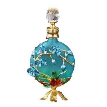 Imagem de Alipher Frasco de perfume vazio, vintage, frasco de óleo essencial, recarregável, recipiente de perfume de vidro para viagem em casa, 15 ml, 1 peça (azul1)