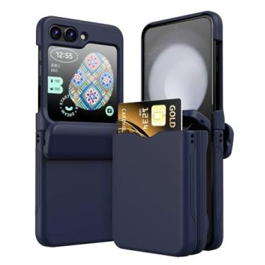 Imagem de Dobradiça completa de plástico com suporte para cartão, capa de telefone para samsung galaxy z flip 6 5 4 3 flip6 flip5 flip4 flip3 5g capa, azul, para galaxy z flip3