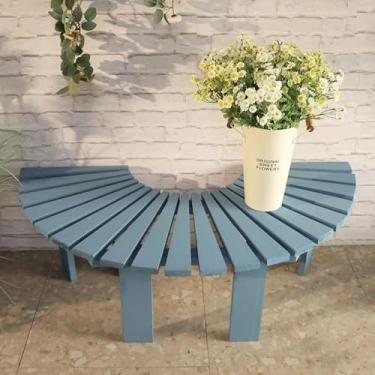 Imagem de Banco De árvore De Jardim Ao Ar Livre De Madeira, Bancos Semicirculares Sem Encosto Resistentes às Intempéries, Banco De Parque Envolvente Para Gramado De Pátio De Pátio De, Blue, One Size