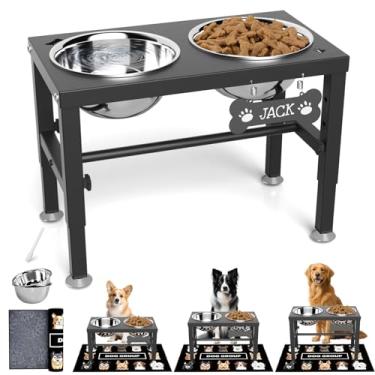 Imagem de SHAINFUN Tigelas elevadas para cães com tapete para cães médios e grandes, suporte elevado para tigela para cães com 2 tigelas de aço inoxidável de 1,644 g, suporte para tigela de comida para cães