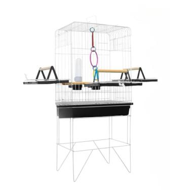 Imagem de Gaiola Viveiro Calopsita Com Bandejas Laterais C/Pé Grande AgapóRnis Aves Mansas Duplex/Triplex(GRADE BRANCA - PRETO JEL)
