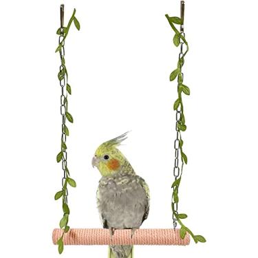 Imagem de La La Pet Balanço de madeira para pássaros para pendurar com corda de algodão, gaiola de pássaro, poleiro, gaiola de pássaro, poleiro, suporte para pássaros, periquitos, calopsitas, periquitos