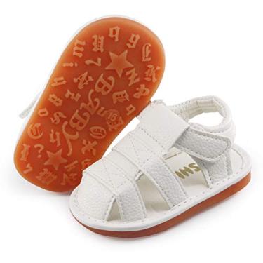 Imagem de AKINGIO Sandálias para bebês meninas meninos sola macia de borracha para recém-nascidos primeiro andador berço verão praia sapatos, B - branco, 16