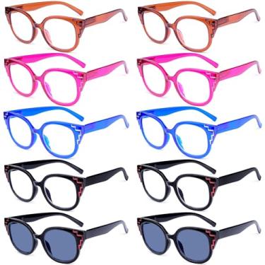 Imagem de Eyekepper O pacote de 6 óculos de leitura olho de gato feminino inclui óculos de sol (um para cada cor), Pacote com 10 cores mistas - R2119, +4.00