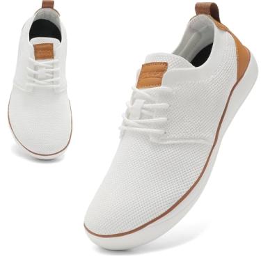 Imagem de CFVKPT Sapato social masculino, bico largo, sapatos descalços com sola zero queda, Oxford, moderno, casual, tamanho 36-44, Branco, 9.5 Wide