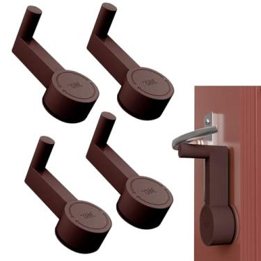 Imagem de Trava de maçaneta de porta, trava de segurança à prova de crianças para portas, mantém o bebê seguro, evita que animais de estimação abram as portas, operação de rotação de pressão (café 4p)