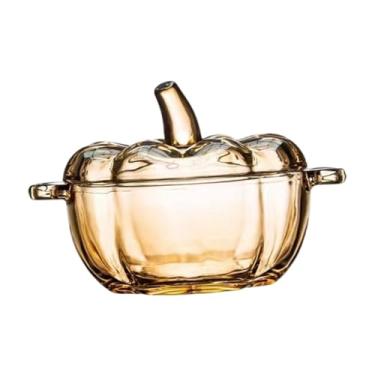 Imagem de FytStycale Prato de vidro para doces com tampa, tigela de abóbora, pote de biscoitos decorativo para decoração de casa e festa, Âmbar