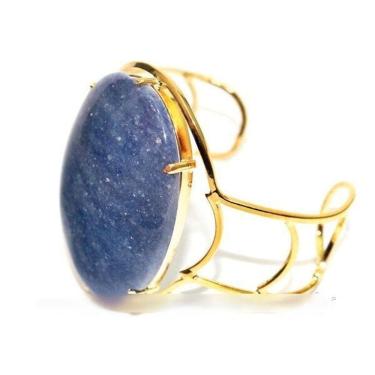 Imagem de Bracelete Fixo Pedra Quartzo Azul Grande Dourado
