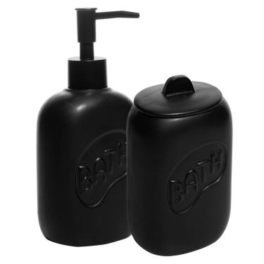 Imagem de Kit Pia Banheiro Cerâmica 2 Peças Letters Dispenser Algodão