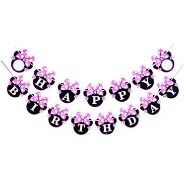 Imagem de CHuangQi Banner de festa com tema da Minnie, faixa de feliz aniversário, suprimentos e decoração de festa de aniversário