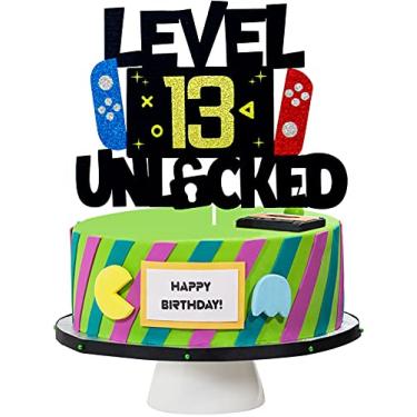 Imagem de Topo de bolo de videogame desbloqueado Level 13 - Level 13Unlocked Awesome 2009 Boy's Birthday Cake Topper - Decorações de bolo de aniversário de 13 anos de videogame