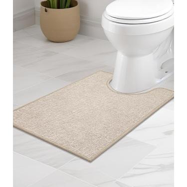 Imagem de chakme Tapete de banheiro em forma de U 61 x 17, tapete de banho ultrafino antiderrapante pequeno tapete de banho absorvente de secagem rápida para piso de banheiro, (bege claro, U-61 x 43 cm)