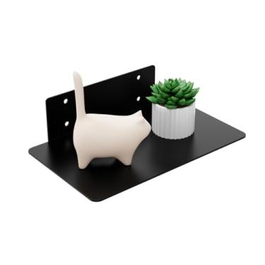 Imagem de Prateleiras flutuantes de metal para prateleira de livros montada na parede, prateleira suspensa para parede, banheiro, cozinha, sala de estar, escritório, prateleiras pequenas, estilo rústico, preto