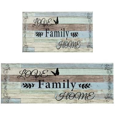 Imagem de Conjunto de 2 tapetes de cozinha antiderrapantes para chão rústico, conjunto de tapetes e tapetes de cozinha confortáveis para pia, escritório, lavanderia