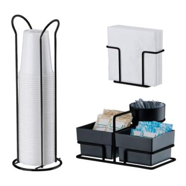 Imagem de Kit Café 3 Peças Porta Sachês Copos 200ml Suporte Guardanapos Preto Fosco - Future