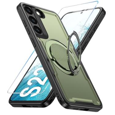 Imagem de Yimer Capa para Samsung Galaxy S22 compatível com Mag-Safe, suporte de anel giratório 360, capa com suporte magnético, capa de telefone à prova de choque de grau militar, com protetor de tela, TPU e