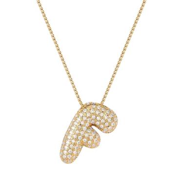 Imagem de Mint & Lily Colar feminino com inicial de ouro Pave Bubble – banhado a ouro 18K sobre latão com corrente delicada, presente para mulheres, Latão, Sem Pedra Preciosa