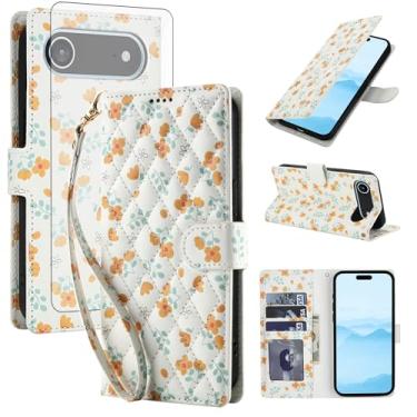 Imagem de Asuwish Capa de celular para iPhone 17 Plus carteira celular com protetor de tela de vidro temperado porta-cartão de flores com suporte protetor i Phone17 17+ i17 + 17Plus mulheres homens flores