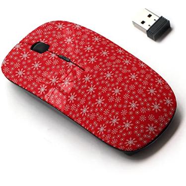Imagem de Mouse sem fio de 2,4 G com design de padrão fofo para todos os laptops e desktops com nano receptor - Natal, branco, floco de neve, vermelho