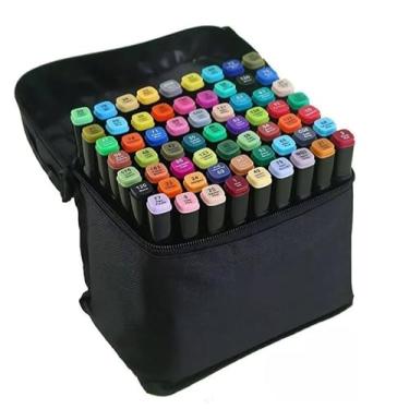 Imagem de Canetinha Ponta Dupla para Colorir Kit Estojo de Canetas Escolar Marcador Coloridas Permanente Duas Pontas (60 Cores)