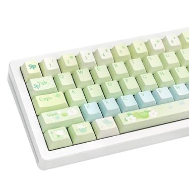 Imagem de COOMICKEY Teclas de teclado PBT, teclas verdes 60 65 75 100 por cento, perfil cereja bonito conjunto de teclas personalizadas para Cherry MX, Kailh, Outemu, Gateron Mechanical(apenas tecla)