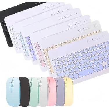 Imagem de Conjunto Teclado e Mouse Bluetooth Sem Fio – Silencioso, Recarga USB, Para PC e Notebook (Azul)