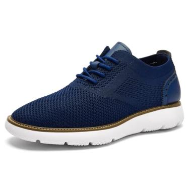 Imagem de RYIKA Tênis social masculino casual, confortável, malha leve, respirável, formal, Oxford, Azul marinho, 9.5 Wide