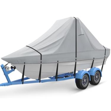 Imagem de Capa para barco de torre de despertar 900D com arco V de 21' - 23', cobre a torre de esqui/wakeboard e o barco, acessórios de metal à prova d'água e resistente a raios UV (cinza, arco em V 6,4 m - 7 m