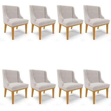 Imagem de Kit 8 Cadeiras Estofadas para Sala de Jantar Base Fixa de Madeira Castanho Lia Veludo Cinza - Ibiza