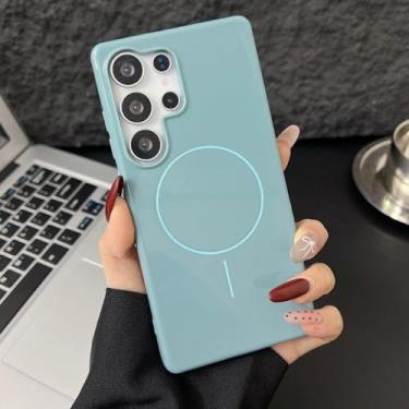 Imagem de HJZSZX Para SamsungS25Plus Capa protetora magnética de silicone brilhante, capa macia à prova de choque (para SamsungS25Plus/azul)