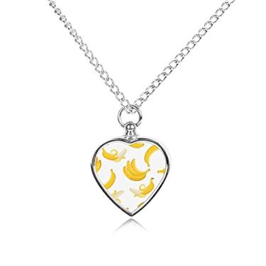 Imagem de Donnapink Bananas amarelas exóticas de verão sem costura em urna branca para animais de estimação colar pingente, colar de liga de cachorro chaveiro joias, colar memorial de lembrança para homens e