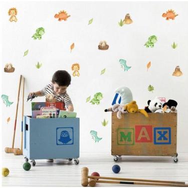 Imagem de Adesivo de Parede Menino Dinossauros Aquarela - 50 Adesivos - no-brand