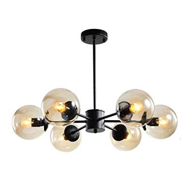 Imagem de Lustre de montagem semi-embutida preto fosco de 6 luzes moderno de meados do século com abajur de vidro esférico Luminária de teto elegante para sala de estar Sala de jantar Quarto Decoração