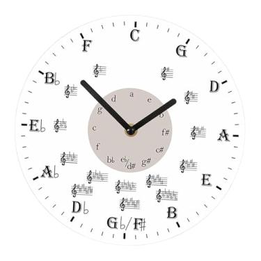 Imagem de IEUDNS Relógio de parede com nota musical, relógio silencioso, presente moderno, sem -taque, redondo, para escritório, sala de aula, festa, sala de, 20cm