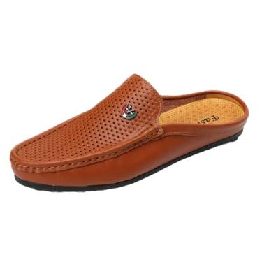 Imagem de Eastcolor Chinelo Casual Masculino De Couro, Rasteiro, Bico Fechado, Mocassim, Marrom 005-Zong-Us11-46