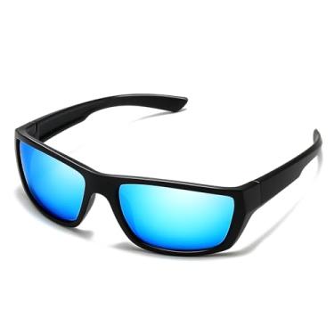 Imagem de RayGaze Óculos de sol esportivos polarizados para homens e mulheres, armação inquebrável envolvente para dirigir, pescar, andar de bicicleta, correr, Lente azul/armação preta, Standard