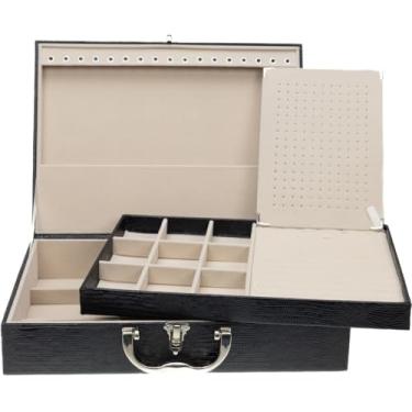 Imagem de Porta Joias Grande Em Maleta Dupla - Organizador Com VáRias Bandejas Para Bijuterias, Ideal Para Viagem - Caixa Grande Para Guardar Toda Sua ColeçãO(Preto c/Gelo)
