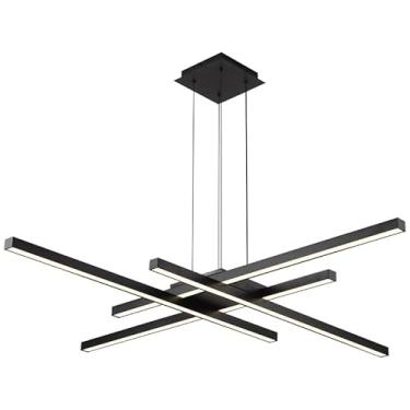 Imagem de Lustre moderno, luminária pendente linear LED 4 luzes branco frio 6000k iluminação suspensa ilha de cozinha sala de estar sala de jantar escada escritório (120 cm)