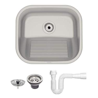 Imagem de Tanque Inox De Encaixe Embutir Lavanderia 40x35cm 19 L Com Válvula E S