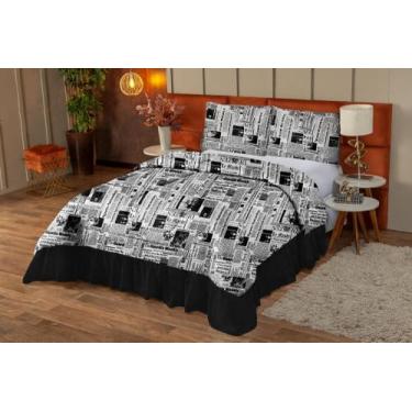 Imagem de Colcha Queen 3 Peças Estampa Jornal 100% Algodão - Vanessa Enxovais